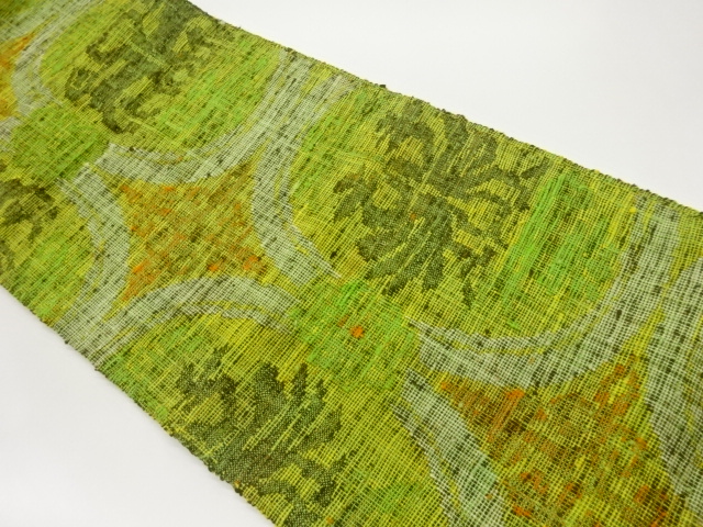 手織り真綿紬抽象に菱模様織出し名古屋帯